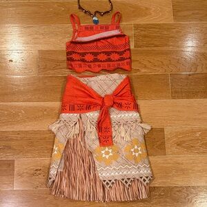 Disney Moana Orange and Tan Floral Kids top and skirt